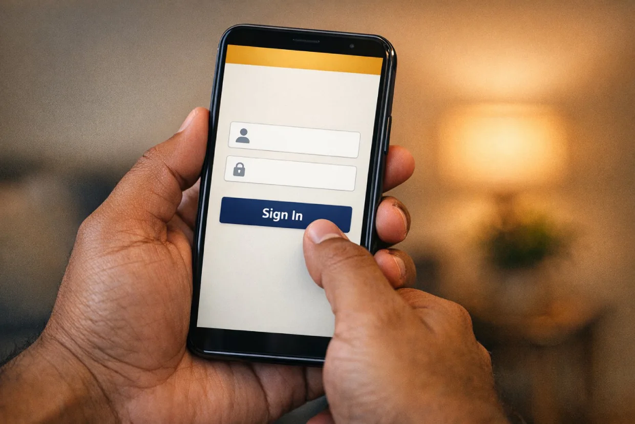 Signing in to the Laser247 login on a mobile phone